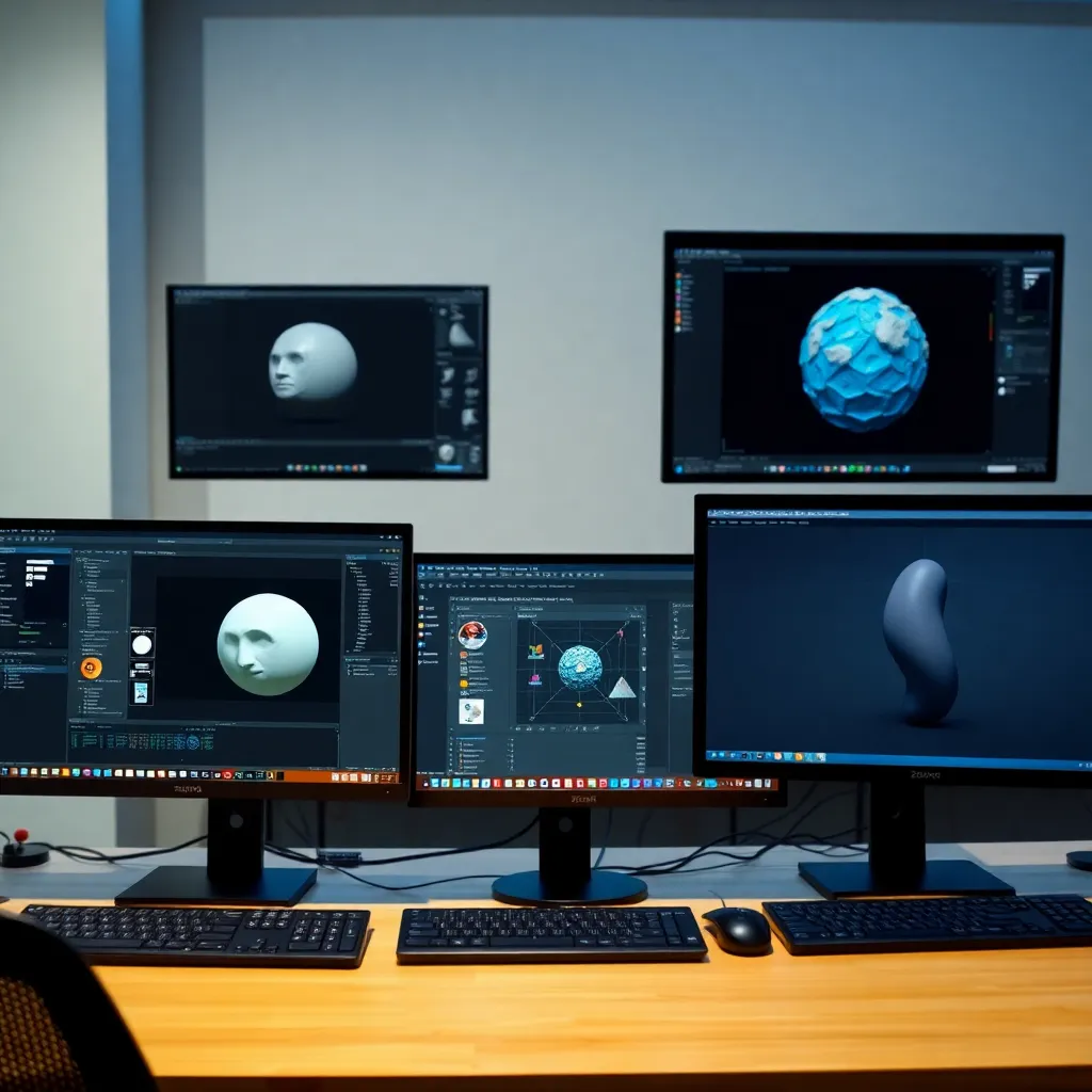Comparativa visual de diferentes software de modelado 3D en pantallas de ordenador