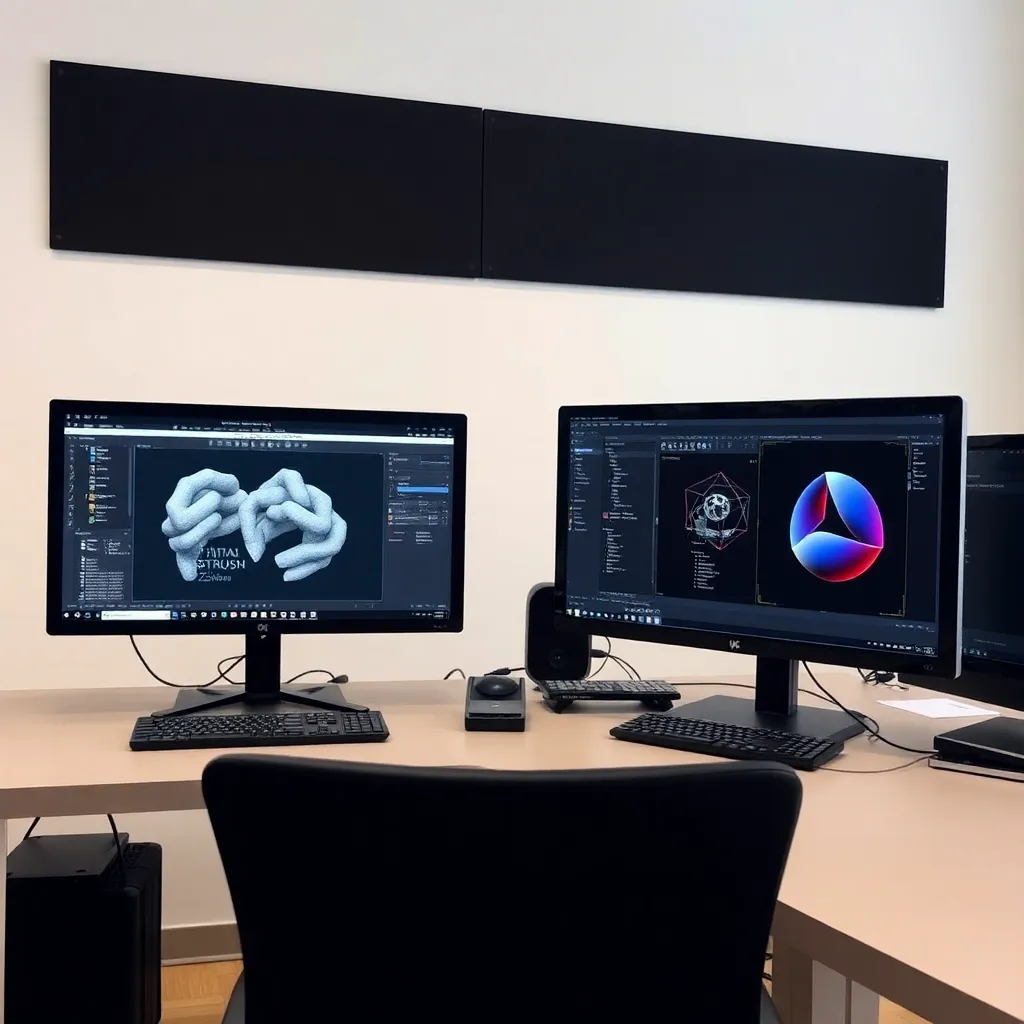 Estudiantes españoles trabajando en laboratorio de diseño 3D en universidad de Madrid