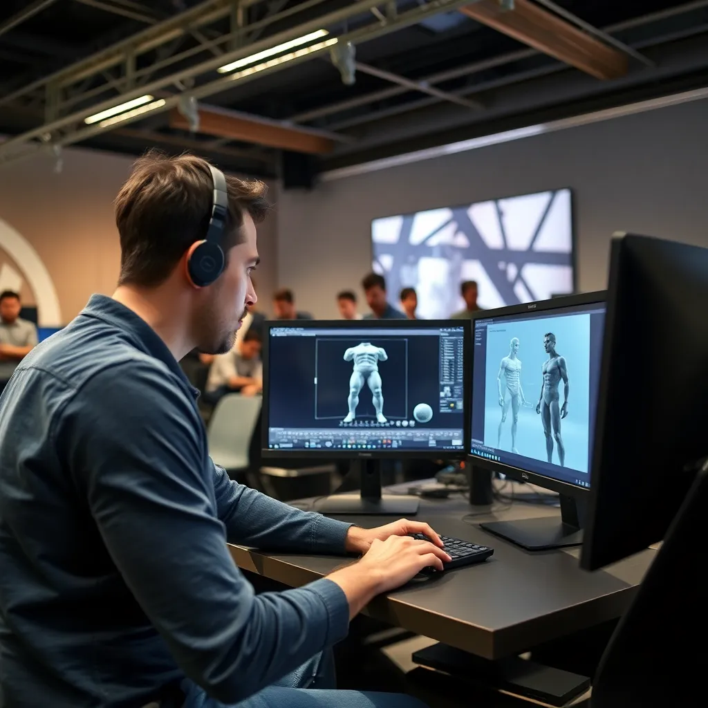 Artista español trabajando en estudio de videojuegos en Madrid