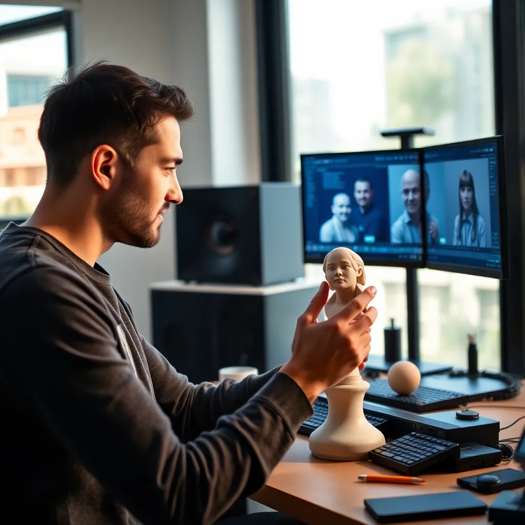 Interfaz de diferentes programas de modelado 3D en monitores múltiples