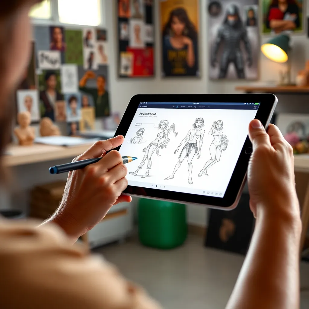 Estudiante de arte digital transformándose en profesional con portfolio