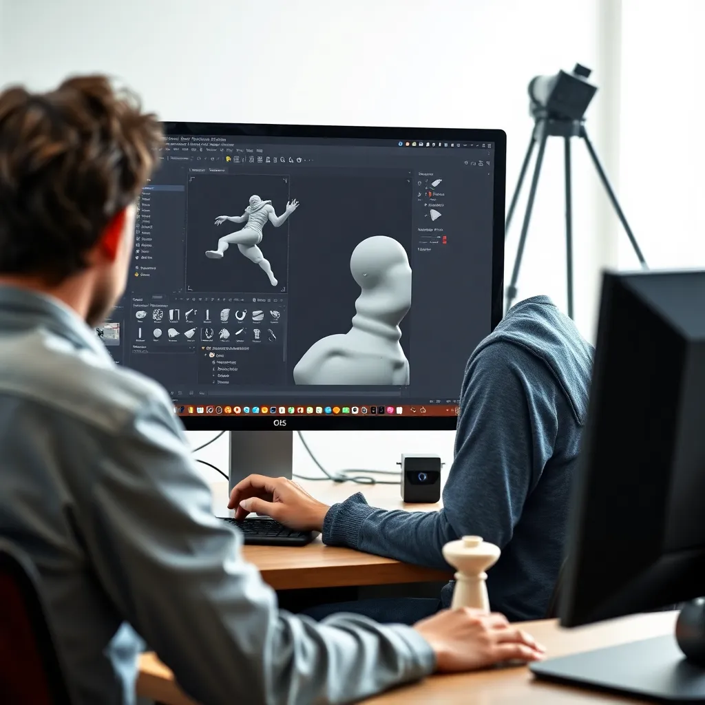 Escuela de escultura digital con estudiantes trabajando en modelos 3D