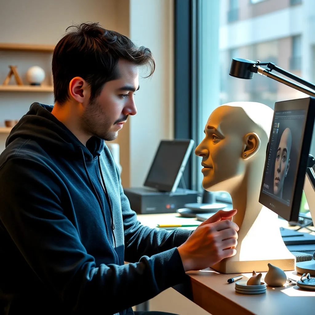 Estudiante practicando escultura digital en ZBrush en Madrid