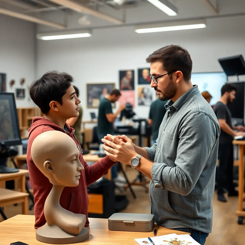 Artista dibujando fundamentos anatómicos para modelado 3D