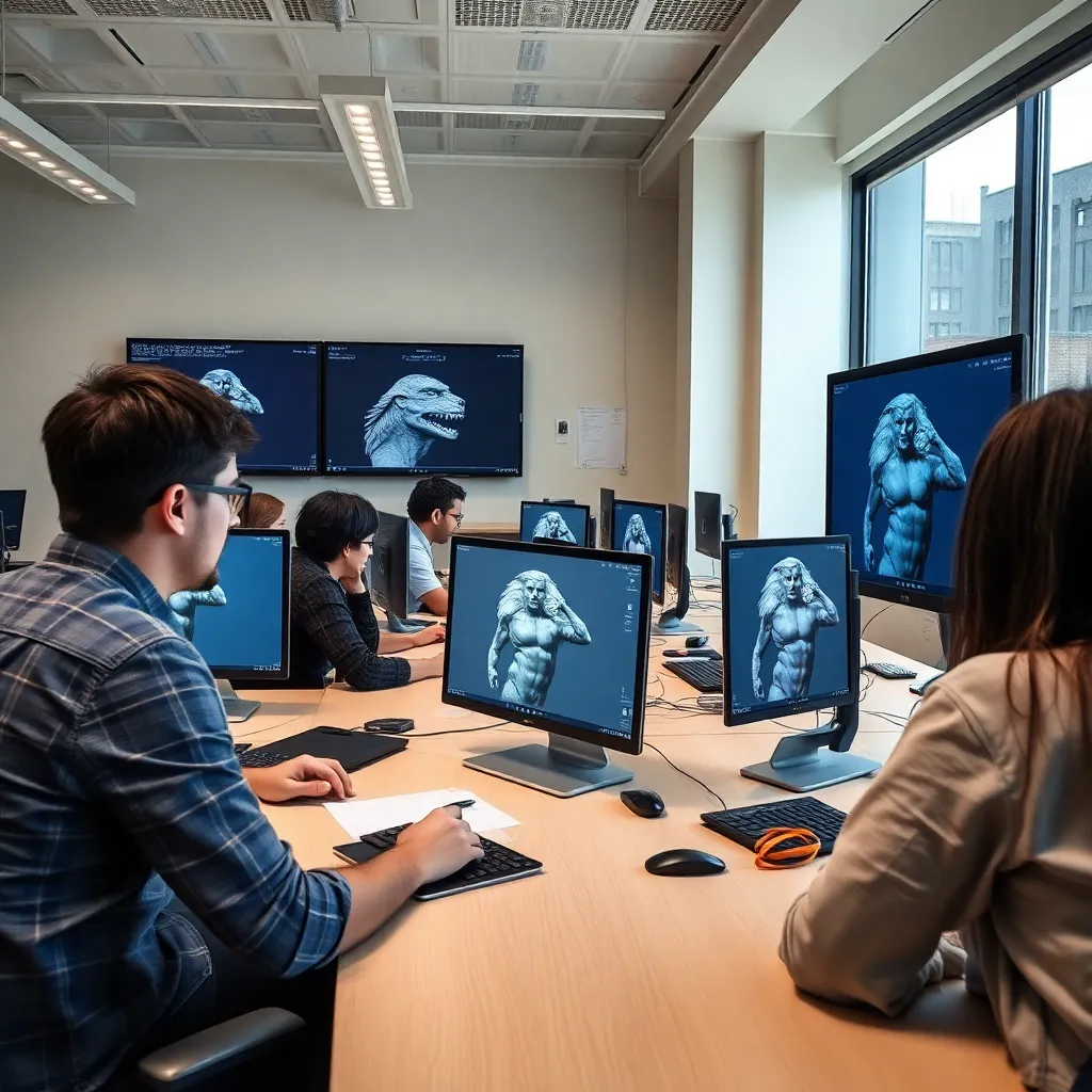 Pantalla mostrando Maya con un personaje en proceso de rigging