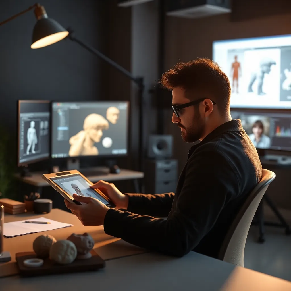 Proceso de diseño de personaje mostrando evolución desde silueta hasta modelo 3D texturizado