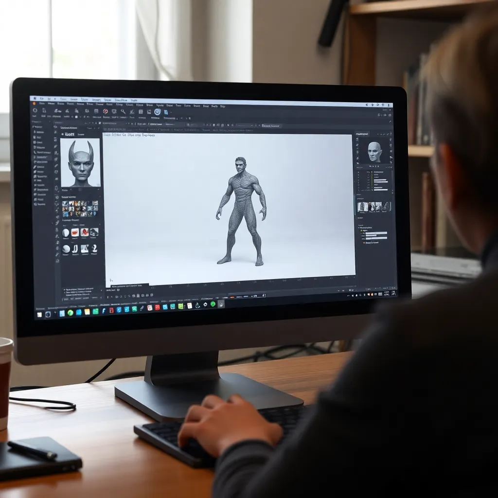 Estudiante trabajando en un modelo 3D en un laboratorio de computación moderno